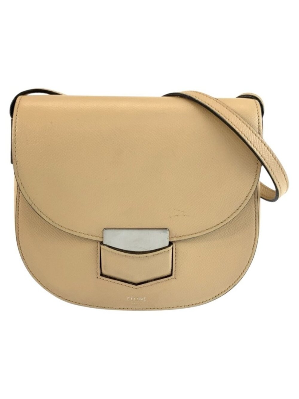 Celine Small Trotter Beige Silver Leather Shoulder Bag Pochette